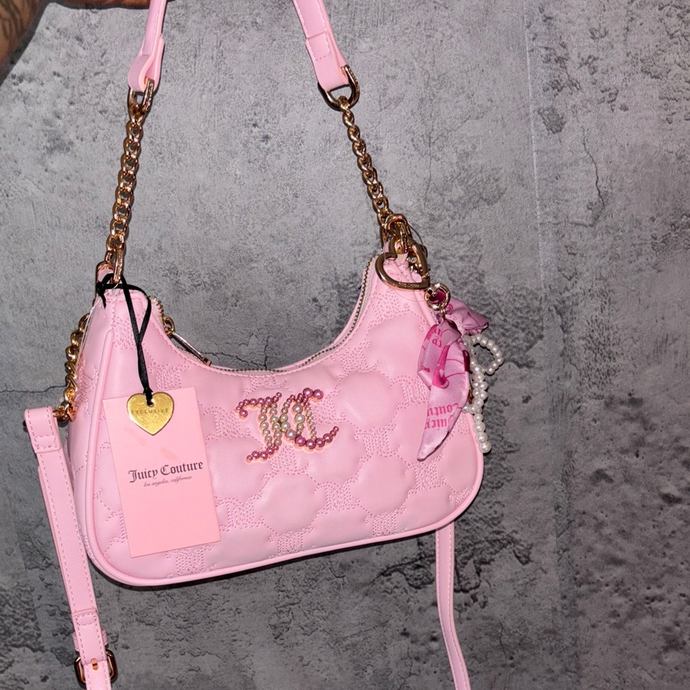Juicy Couture Light Pink Shoulder Bag with Gold Chain